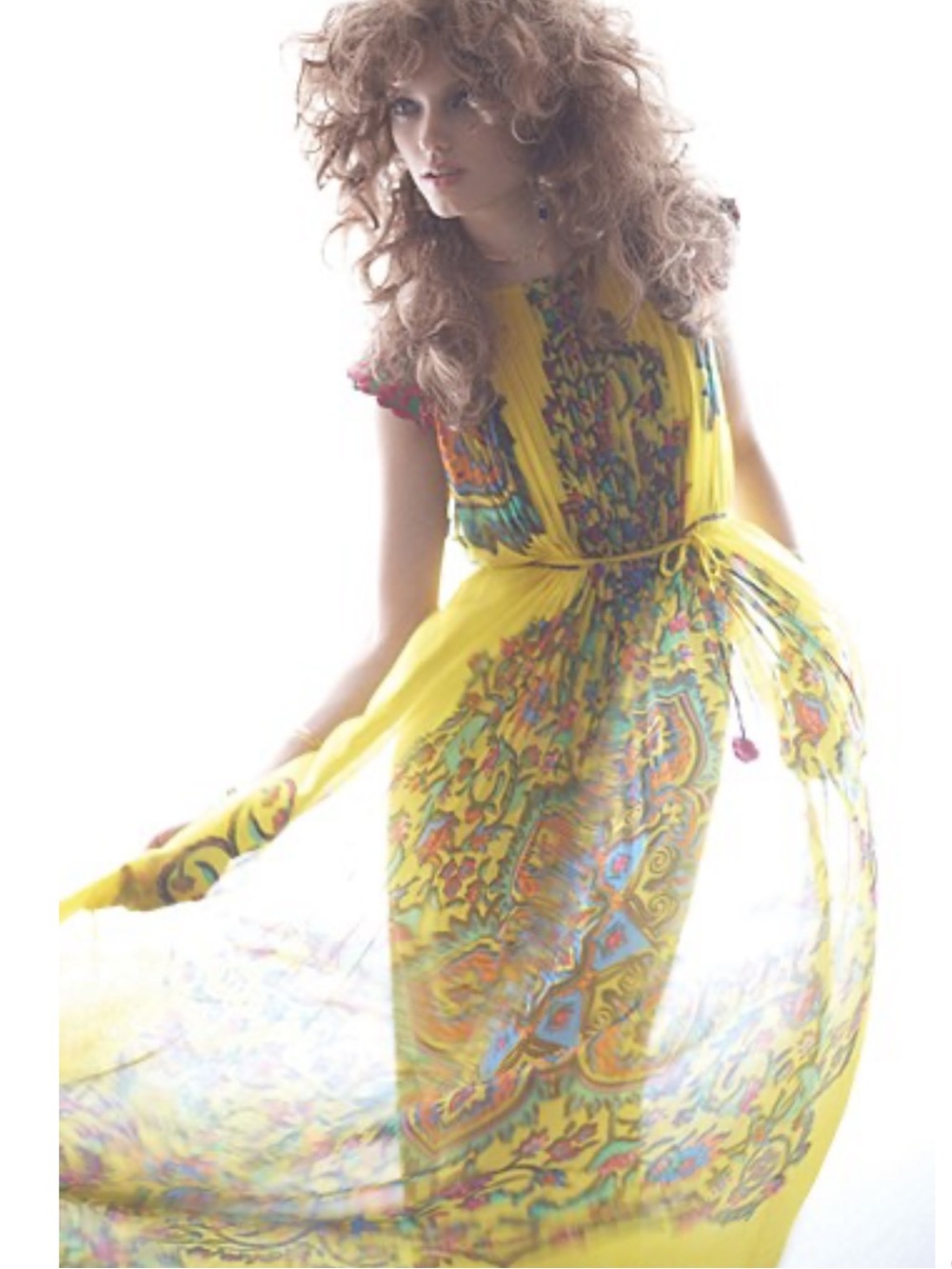 HEMANT & NANDITA Yellow Floral Print Maxi Dress with Pink Cap Sleeves - Picture 11 of 15
